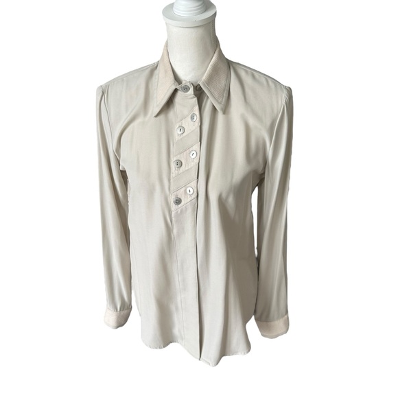 howard wolf Tops - Vtg Howard Wolf Beige taupe Button-Up Long Sleeve Shirt corduroy women 4 small